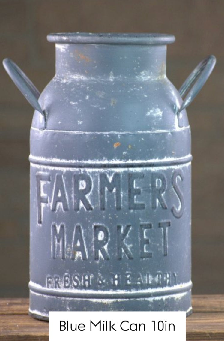 Vintage Blue Farmers Market Milk Can