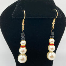 Load image into Gallery viewer, Red Scarf Pearl Snowman Earrings
